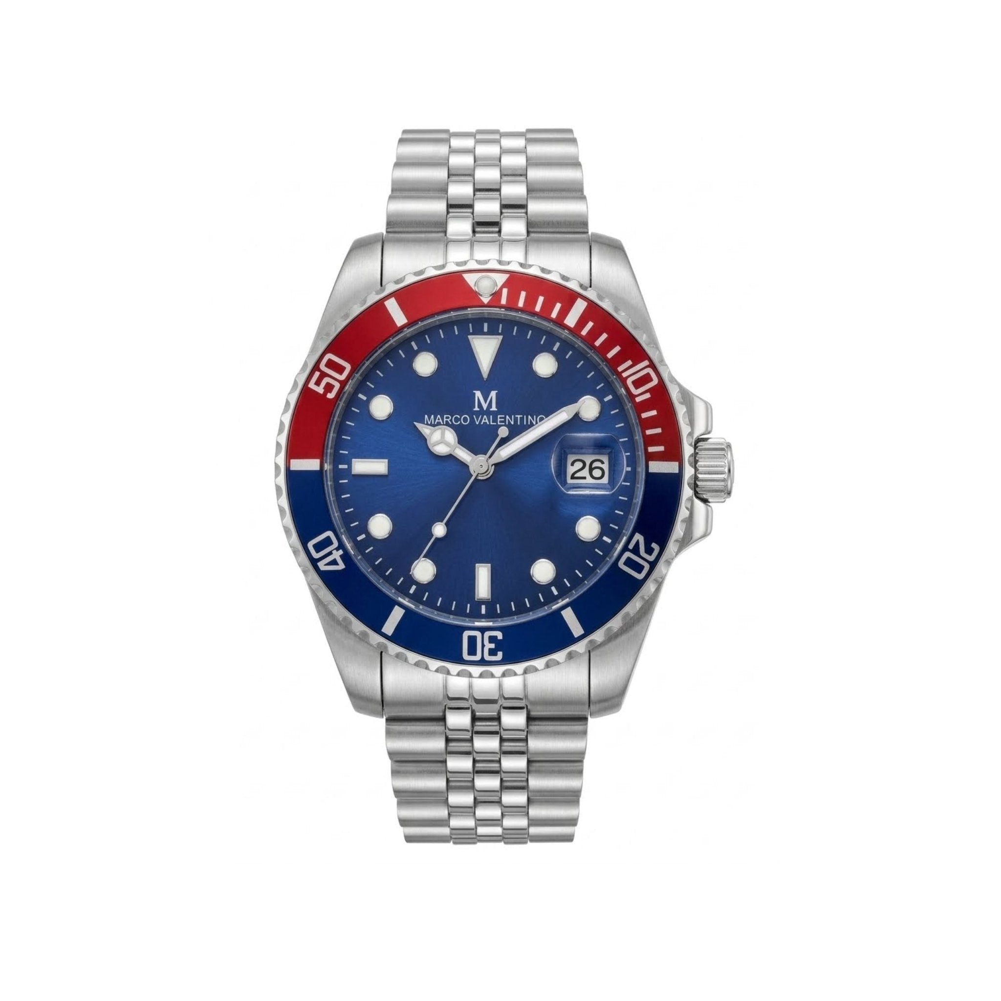 MARCO VELENTINO Men’s Diver-Style Stainless Steel Watch – Blue Red - STOORE.AE | ستور الامارات